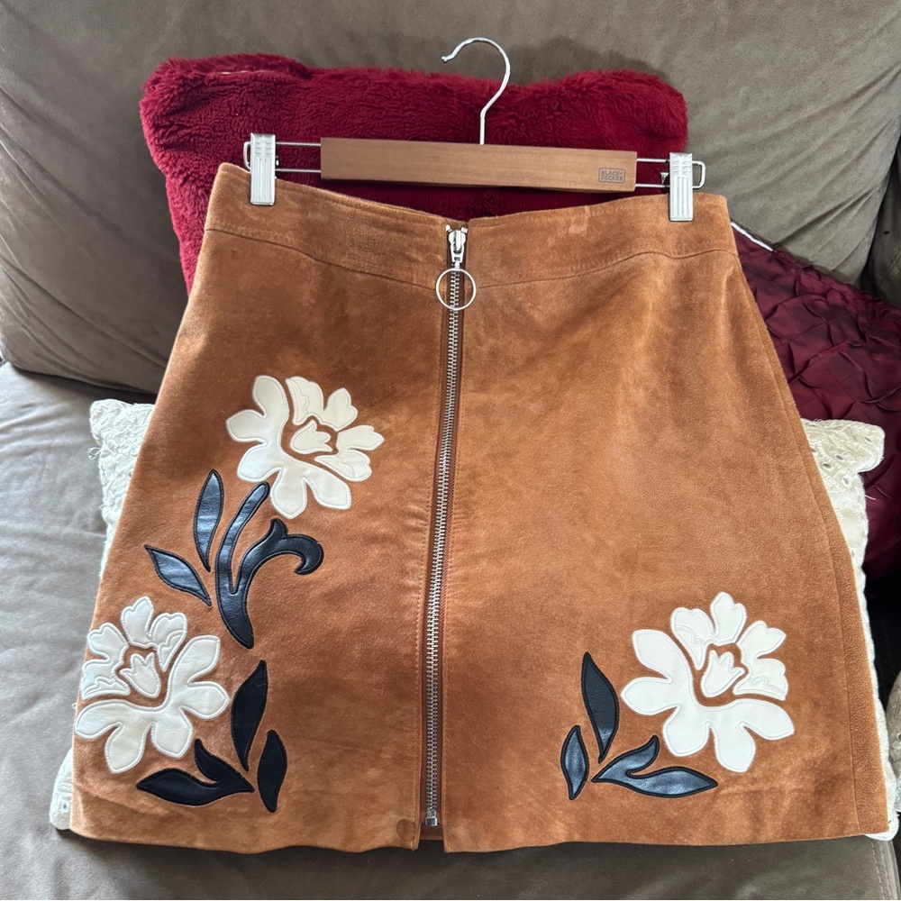 INC Suede Brown Floral Skirt size 6
